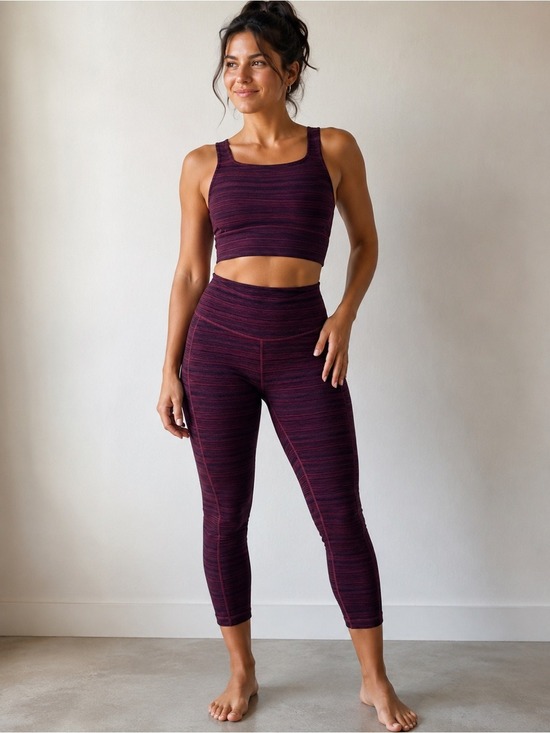 lululemon athletica Pants - Lululemon Wunder Under Crop 21” Bordeaux Stripe Leggings Size 4 Yoga